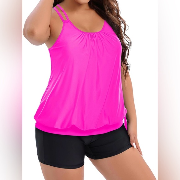 Women Plus Size Two Piece Tankini Swimsuit Tummy Control with Boy Shorts Size 18 - Picture 1 of 6